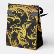 Svart och guld falskt folie-damask