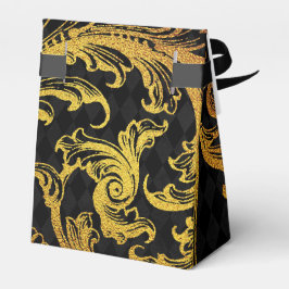 Svart och guld falskt folie-damask presentaskar