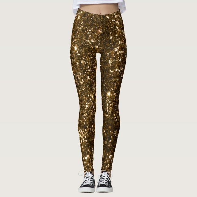 Svart och guld Falskt glitter jul Leggings (Framsida)