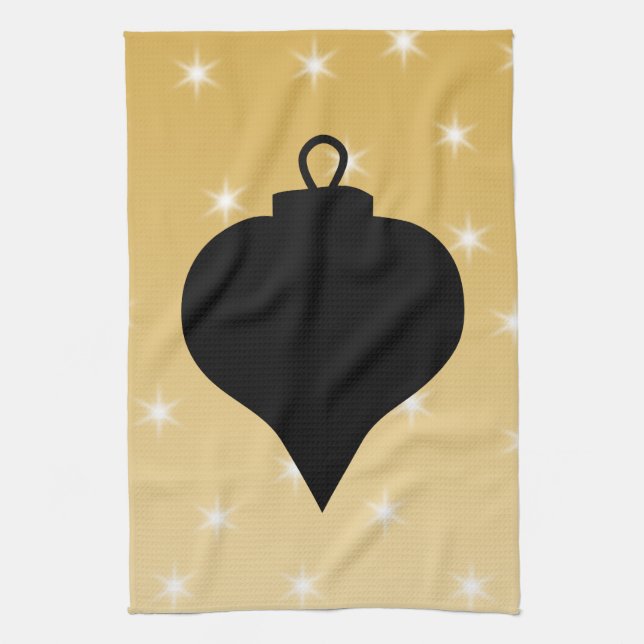 Svart och guld- färgjuldesign kökshandduk (Vertikal)
