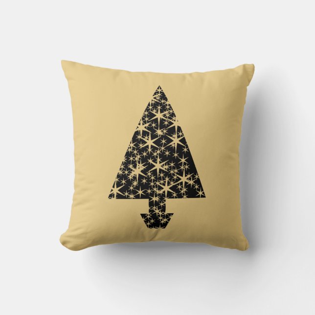 Svart och guld- färgjulgrandesign kudde (Framsida)