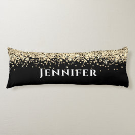 Svart och Guld Faux Glitter Aesthetic Custom Name Kroppskudde