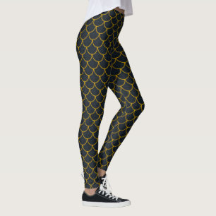 Svart och guld fjälligt vågmönster leggings