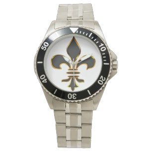 Svart och guld Fleur-de-lis Armbandsur
