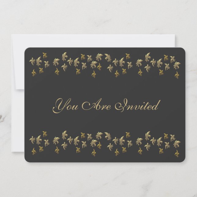 Svart och guld Fleur de Lis-konfetti Inbjudningar (Framsida)