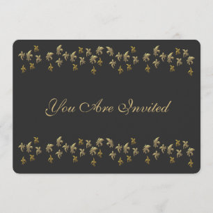 Svart och guld Fleur de Lis-konfetti Inbjudningar