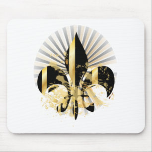 Svart och guld Fleur de Lis Musmatta