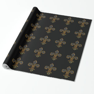 Svart och guld Fleur-de-lis Presentpapper