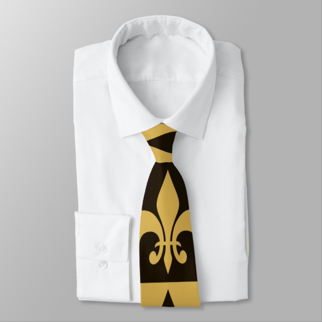 Svart och guld- Fleur de lis Slips (Bunden)