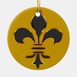 Svart och guld- Fleur de lis Smycka Julgransprydnad Keramik