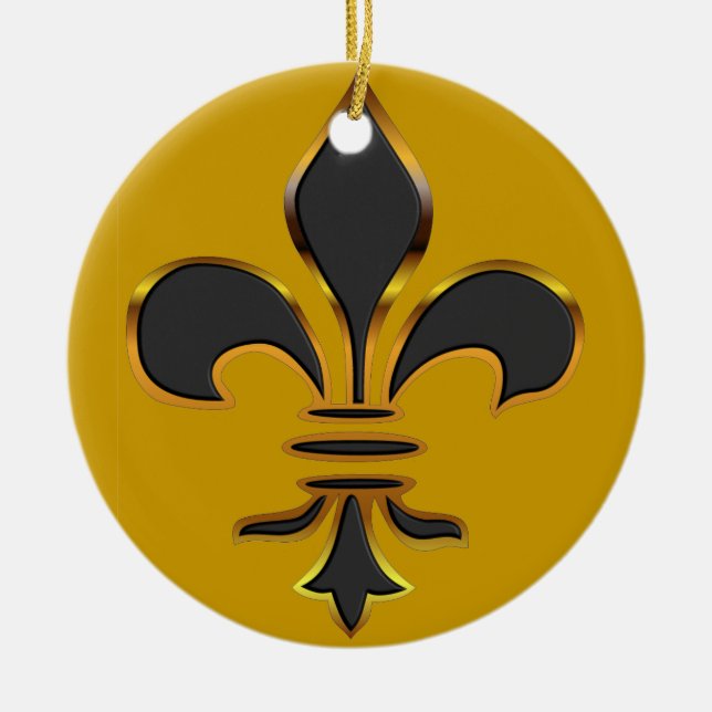 Svart och guld- Fleur de lis Smycka Julgransprydnad Keramik (Framsidan)