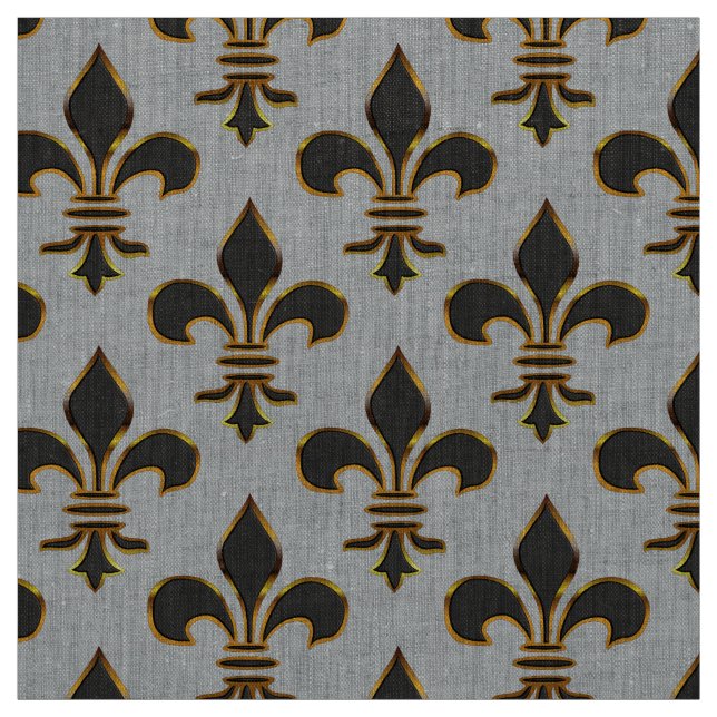 Svart och guld Fleur-de-lis Tyg (Provkarta)