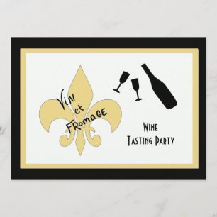 Svart och Guld Fleur de Lis Vin avsmakninginbjudan Inbjudningar