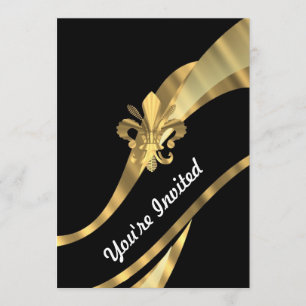 Svart och guld fleur de lys inbjudningar