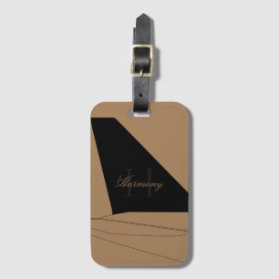 Svart och guld flygplans stjärtfena monogram skriv bagagebricka