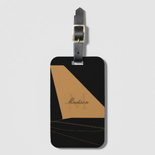 Svart och Guld Flygplans stjärtfena Monogram Stil Bagagebricka
