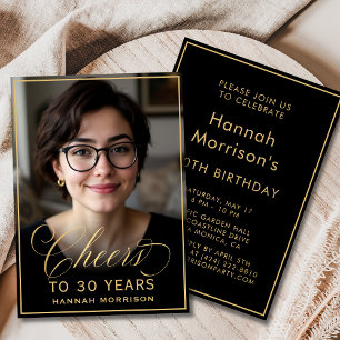 Svart och Guld-födelsedagstjuber till 30 års foto Inbjudningar