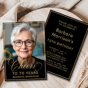 Svart och Guld-födelsedagstjuber till 70 års foto Inbjudningar