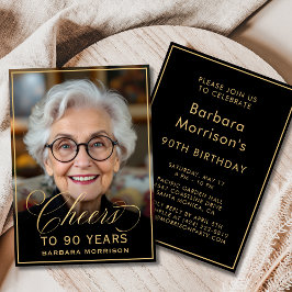 Svart och Guld-födelsedagstjuber till 90 års foto Inbjudningar