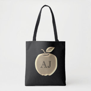 Svart och guld folie Äpple Elegant Monogram Tygkasse