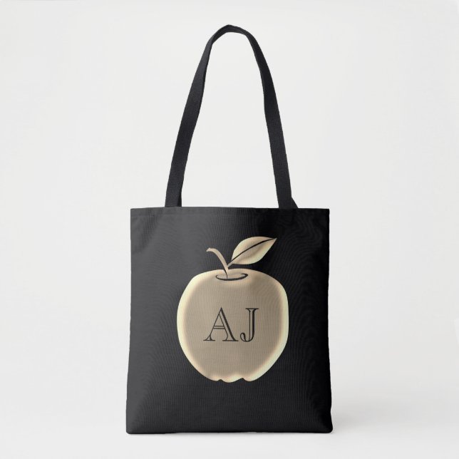 Svart och guld folie Äpple Elegant Monogram Tygkasse (Framsida)