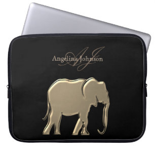 Svart och guld folie Elefant Elegant Monogram Laptop Fodral