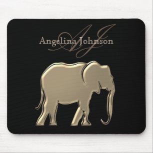 Svart och guld folie Elefant Modernt monogram Musmatta
