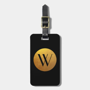 Svart och guld folieeffekt cirkelmonogram bagagebricka