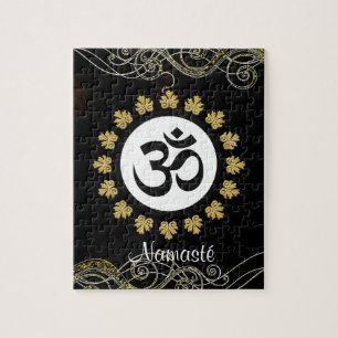 Svart och guld för meditation för Aum symbolMant Pussel