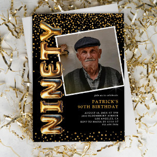 Svart och guld foto 90-årsdag inbjudningar
