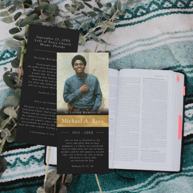 Svart och Guld | Funeral Photo Memorial Prayer Car Inbjudningar (Skapare uppladdad)