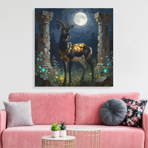 Svart och guld Gasell Vilda djur illustration Canvastryck