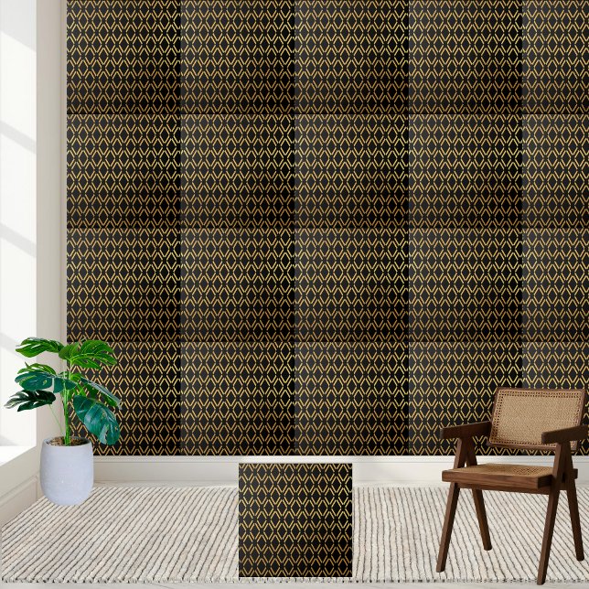 Svart och Guld Geometric Diamond Tile Kakelplatta (Black and Gold Geometric Diamond Tile)