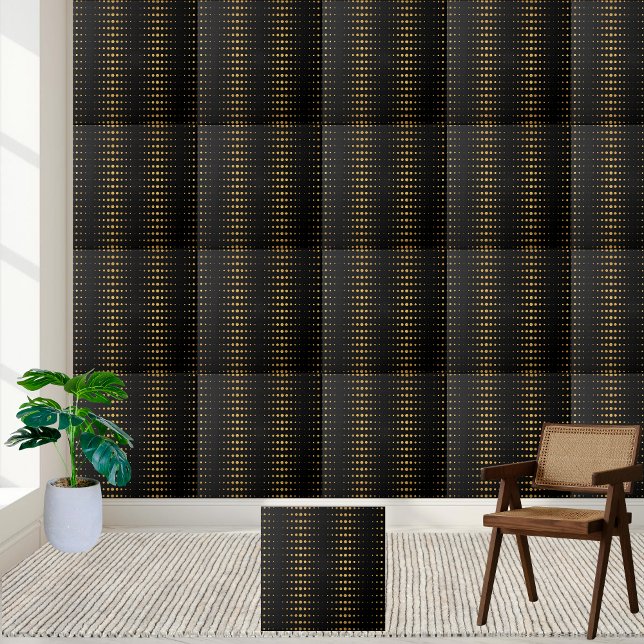 Svart och Guld Geometric Hexagon Mönster Tile Kakelplatta (Black and Gold Geometric Hexagon Pattern Tile)