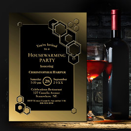 Svart och Guld Geometric Houseuppvärmning Party Inbjudningar