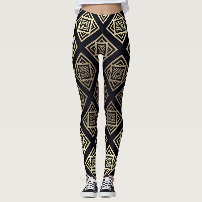 Svart och Guld Geometric Leggings (Framsida)