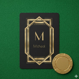 Svart och Guld Geometric | Monogram och Namn Casinokort