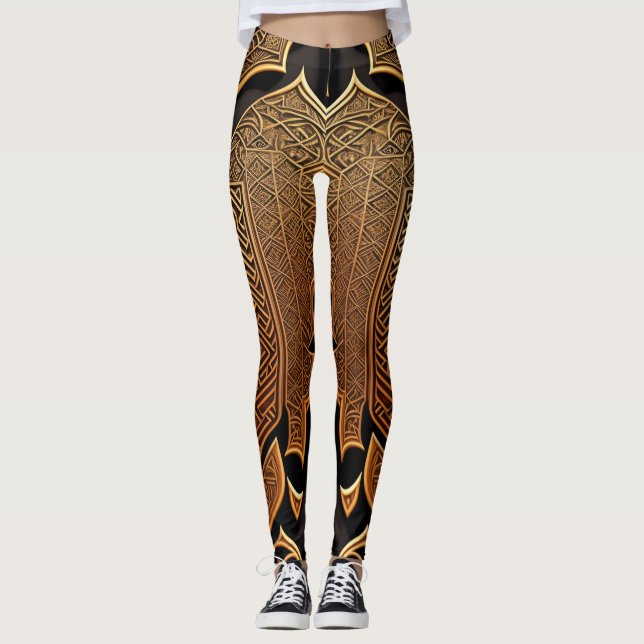 Svart och guld Geometric mönster Leggings (Framsida)