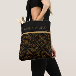 Svart och Guld Geometric Mönster, Shopping Cardio Tygkasse