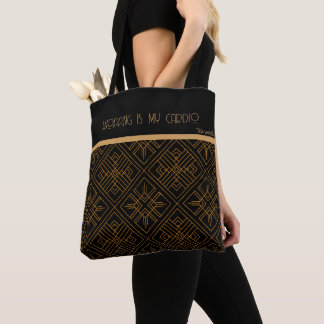 Svart och Guld Geometric Mönster, Shopping Cardio Tygkasse