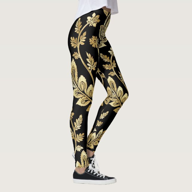 Svart och Guld Geometric Motif Leggings (Höger)