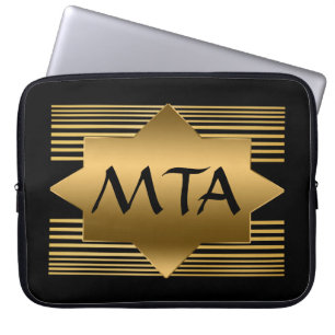 Svart och guld geometrisk personlig monogram laptop fodral