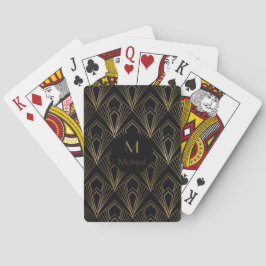 Svart och guld geometriskt mönster | Monogram Casinokort