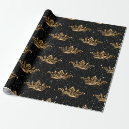 Svart och guld Glam-kronmönster Presentpapper
