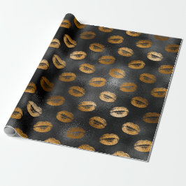 Svart och guld Glam läppmönster Presentpapper