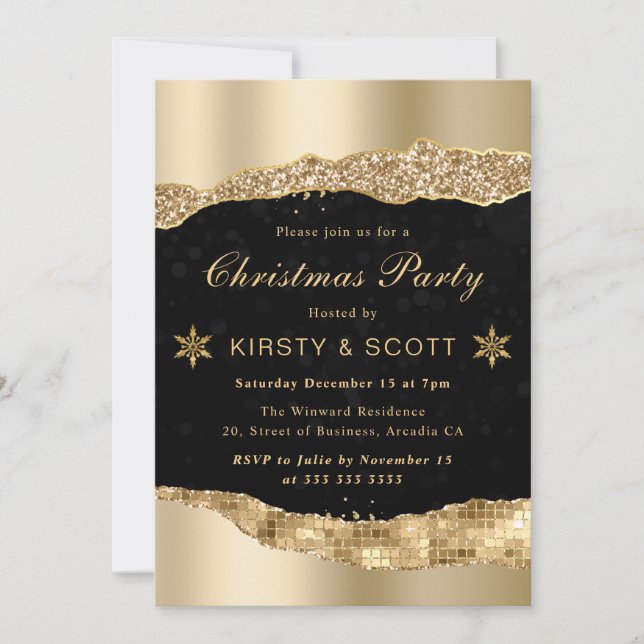 Svart och Guld Glam Tårar jul Party Inbjudningar (Framsida)