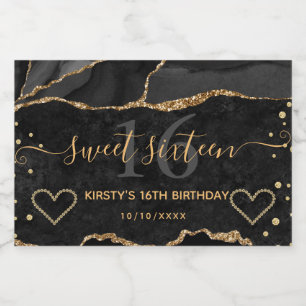 Svart och guld glitter agat marmor Sweet 16