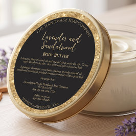 Svart och guld glitter Body Butter-burkarsetikett Runt Klistermärke