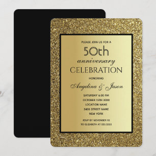 Svart och guld glitter bröllop 50-årsjubileum inbjudningar