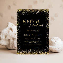 Svart och Guld Glitter Femtio och Fantastisk Födel Inbjudningar
